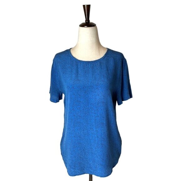 Equipment Blue And Black Dotted Silk Short Sleeve Crew Neck Blouse Size XS - Picture 1 of 8
